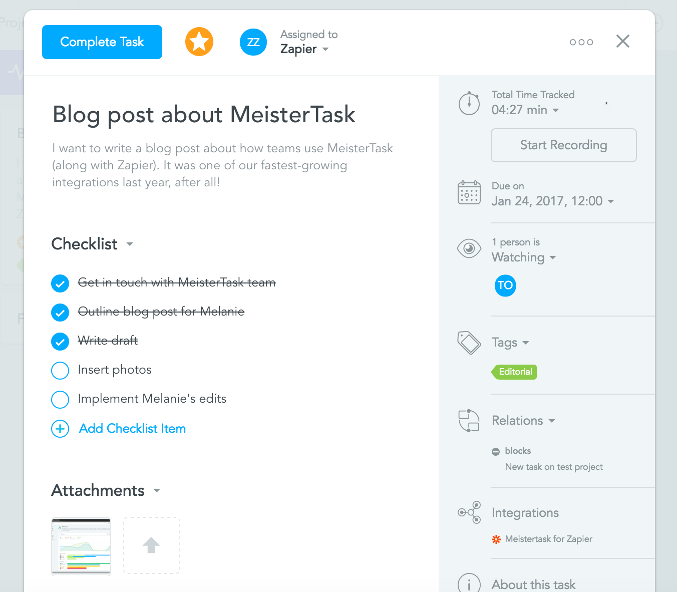 Example of a MeisterTask task