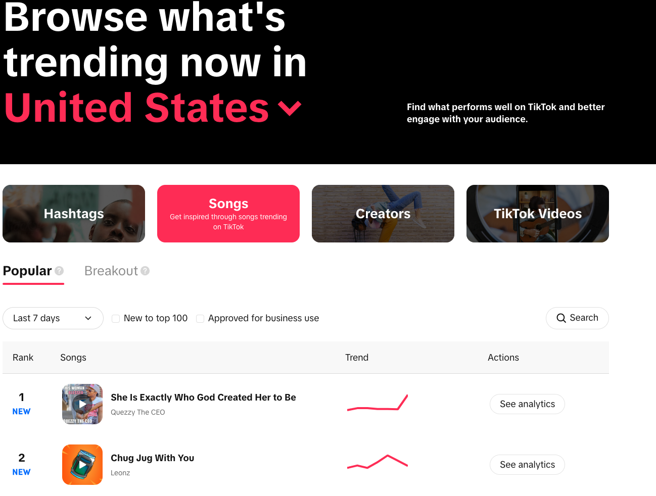 TikTok's trending page