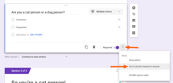 form sections and logic in google forms