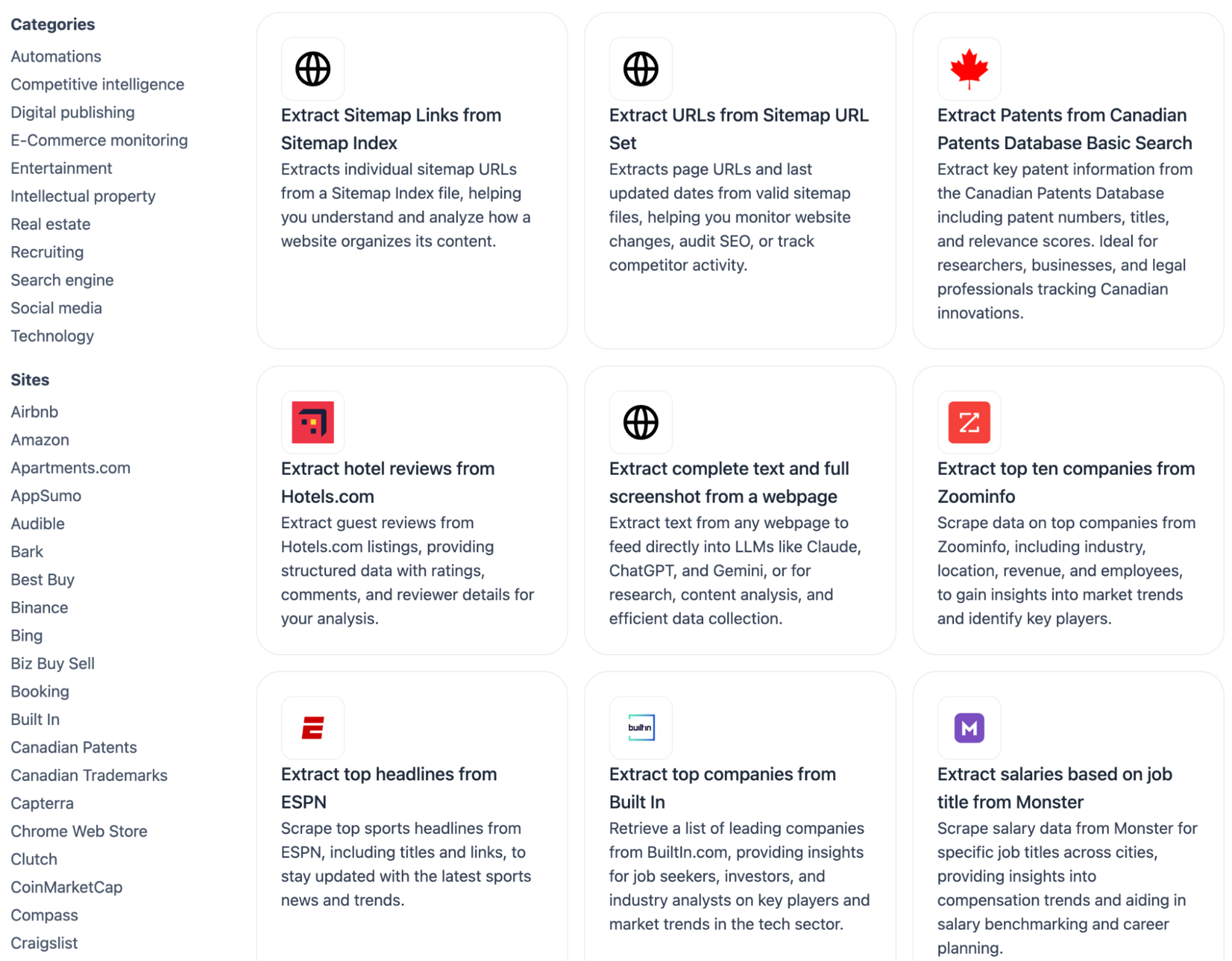 Web scraping templates in Browse AI