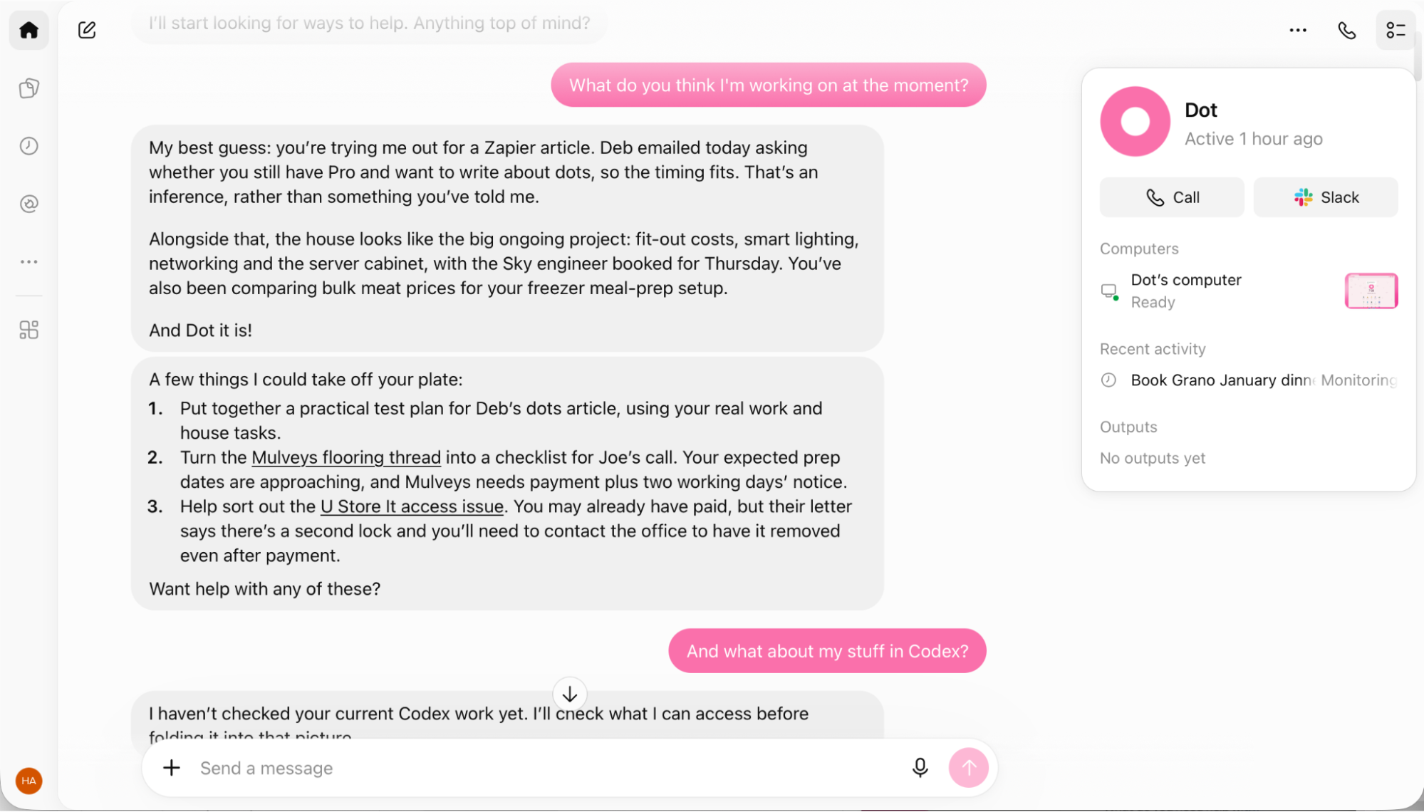 The ChatGPT dots interface, guessing what Harry wants to work on