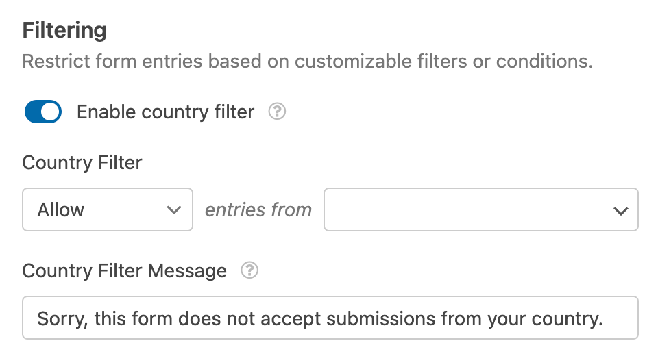 Country filter in WPForms