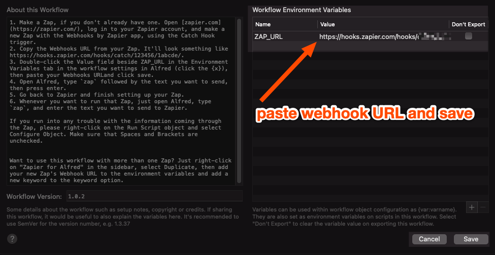 Paste the webhook URL in the 