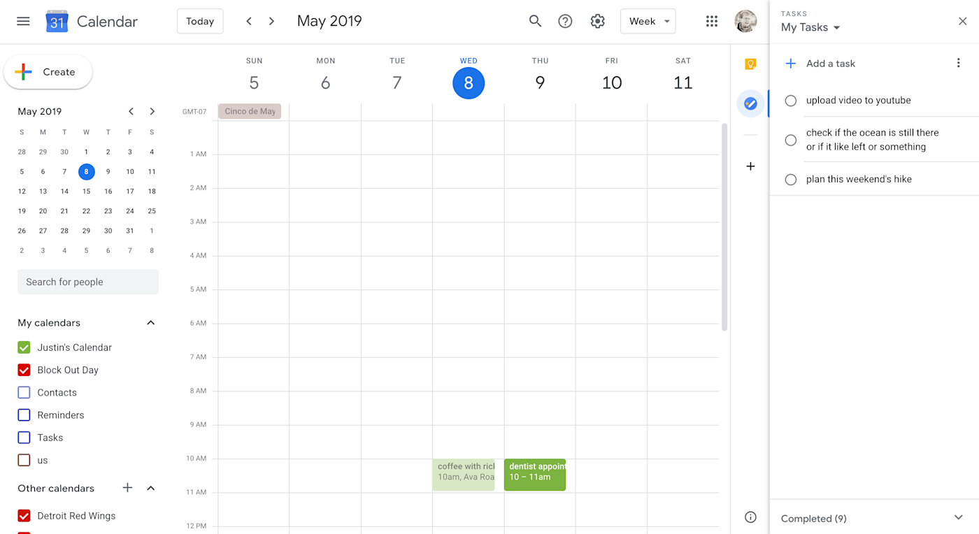 Google Tasks in the Google Calendar sidebar