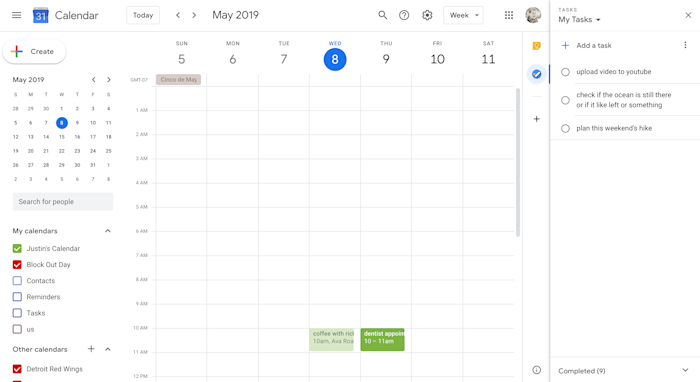 Google Tasks in the Google Calendar sidebar