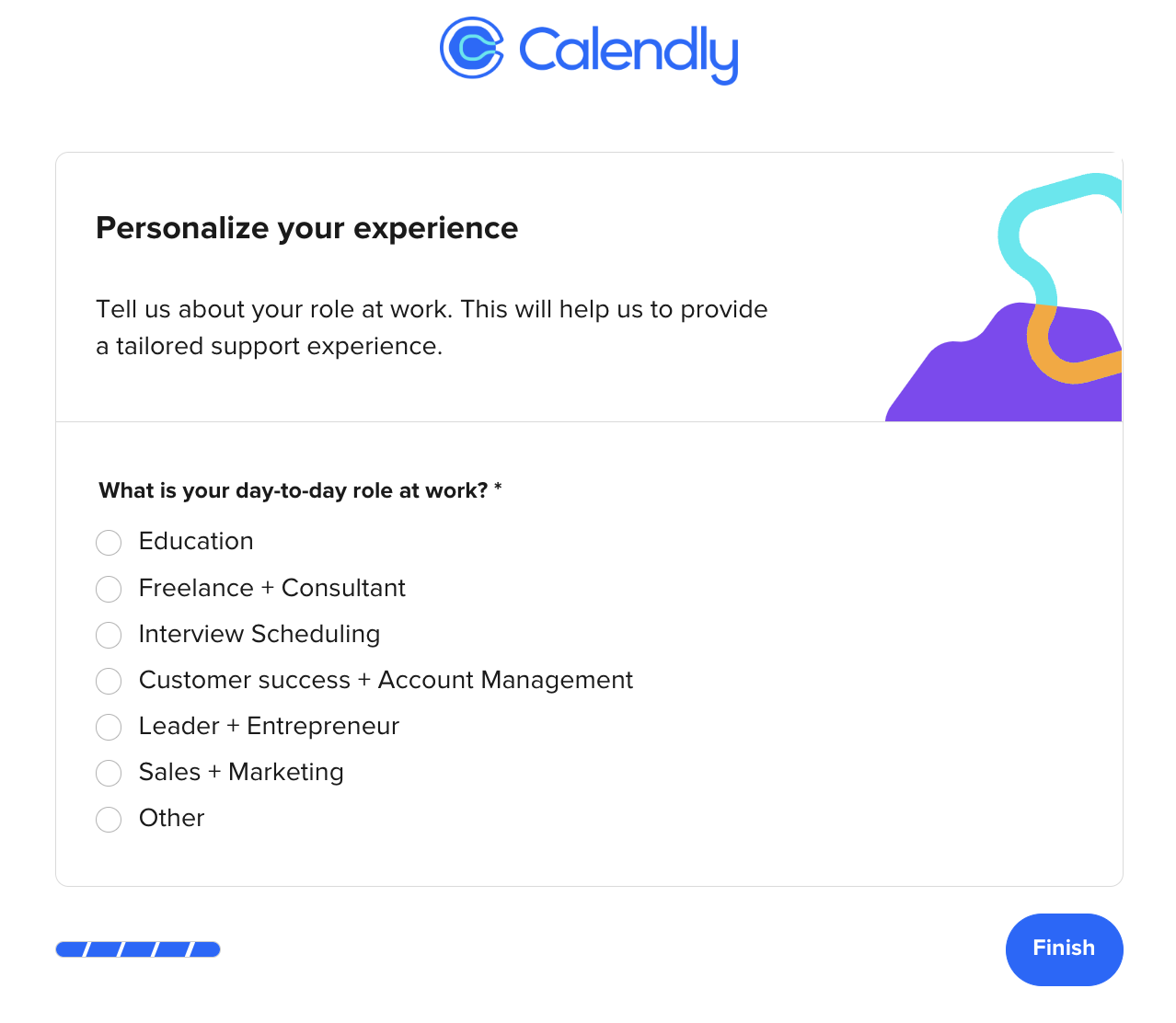 How to personalize your Calendly experience in the initial account setup.