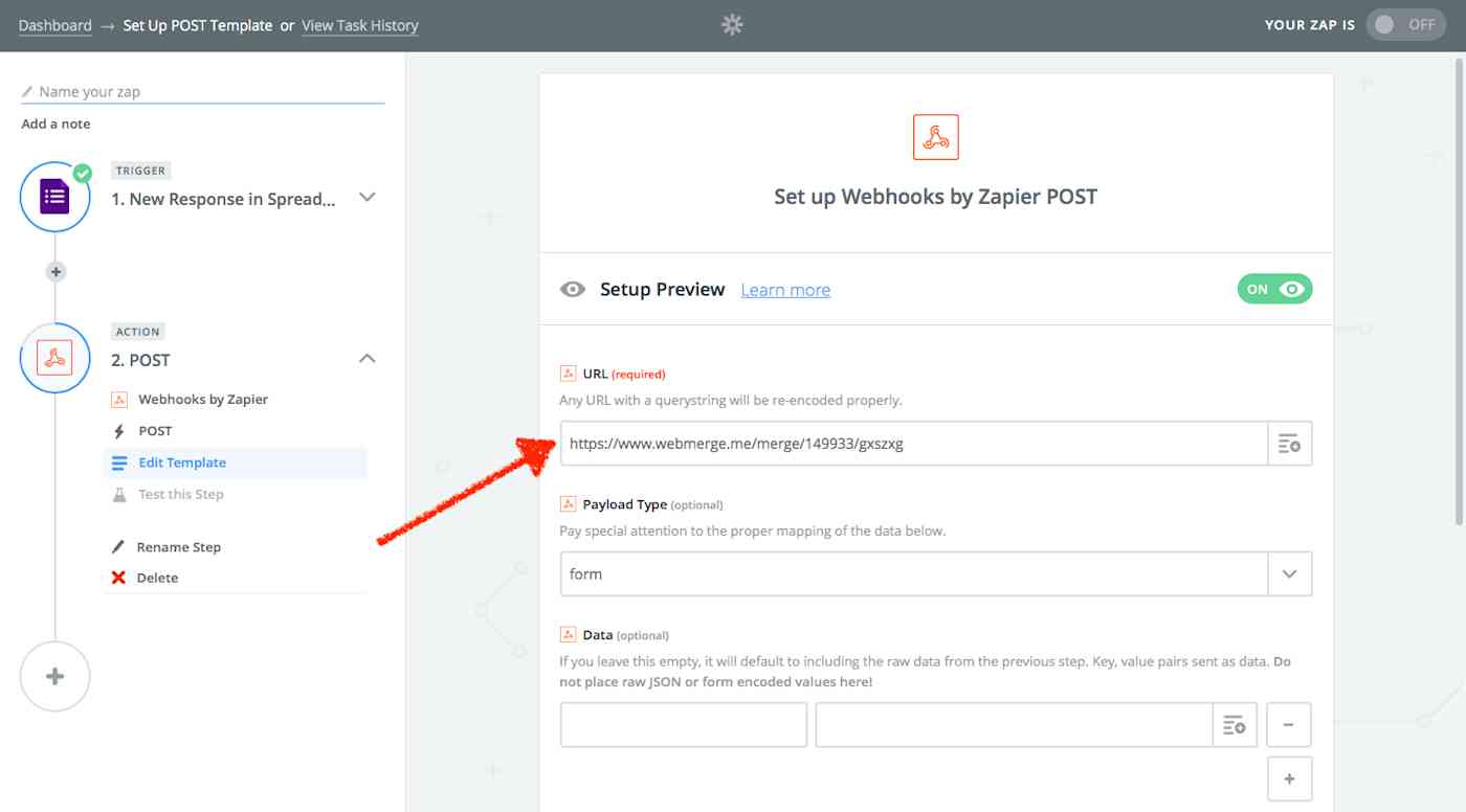Zapier send data to webhook URL