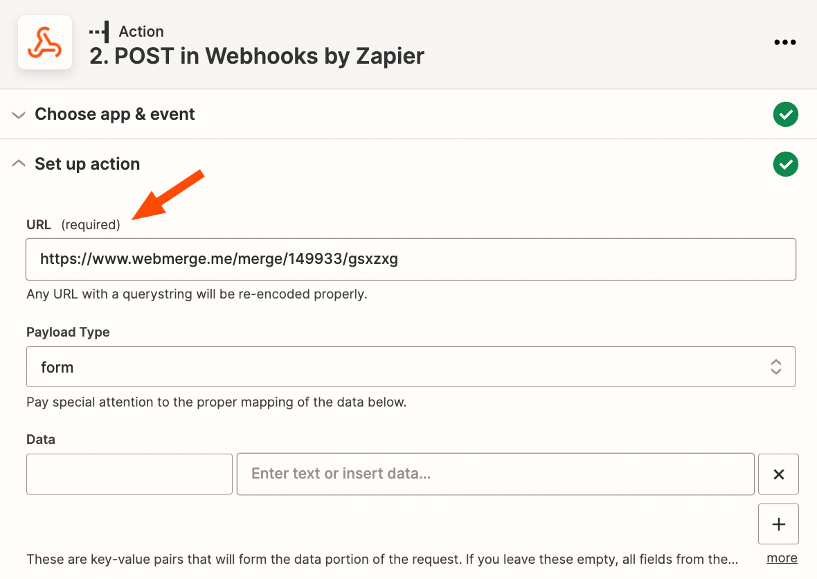 Zapier send data to webhook URL