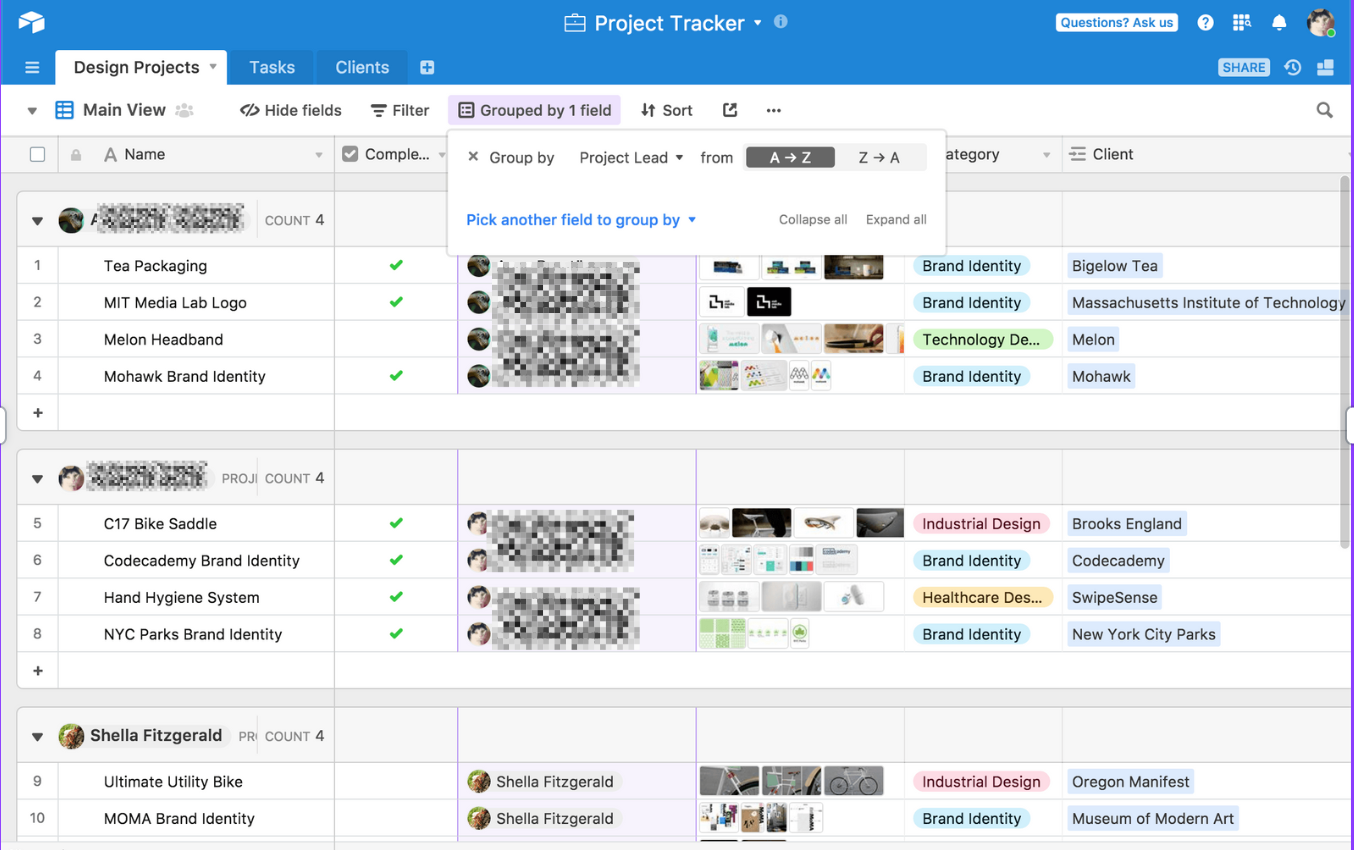 Airtable example of a visual workflow matrix.