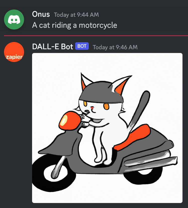 An AI-generated image of a cat riding a motorcycle in a cartoon style.