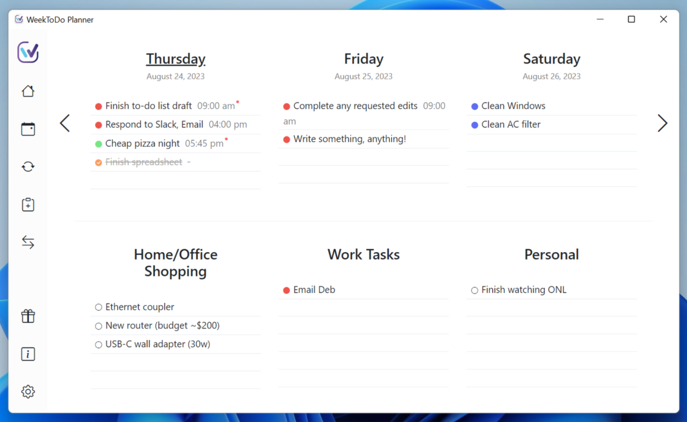 WeekToDo, our pick for the best privacy-focused Windows to-do list app