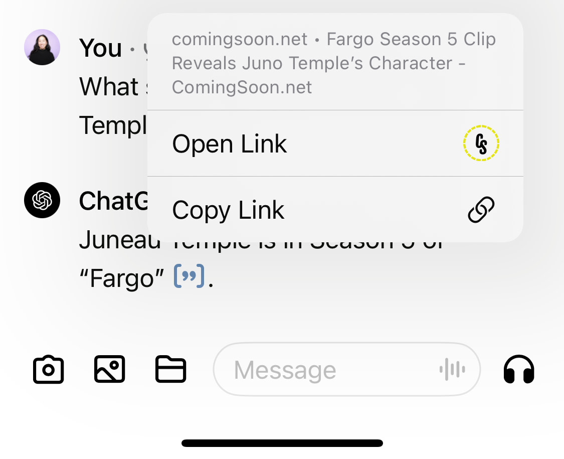 Example of a ChatGPT conversation with clickable links to references cited.