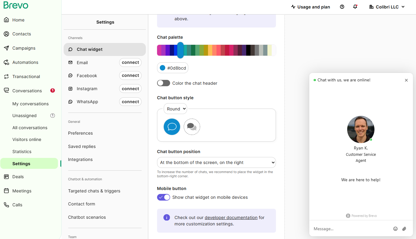 Sendinblue chat widget creator
