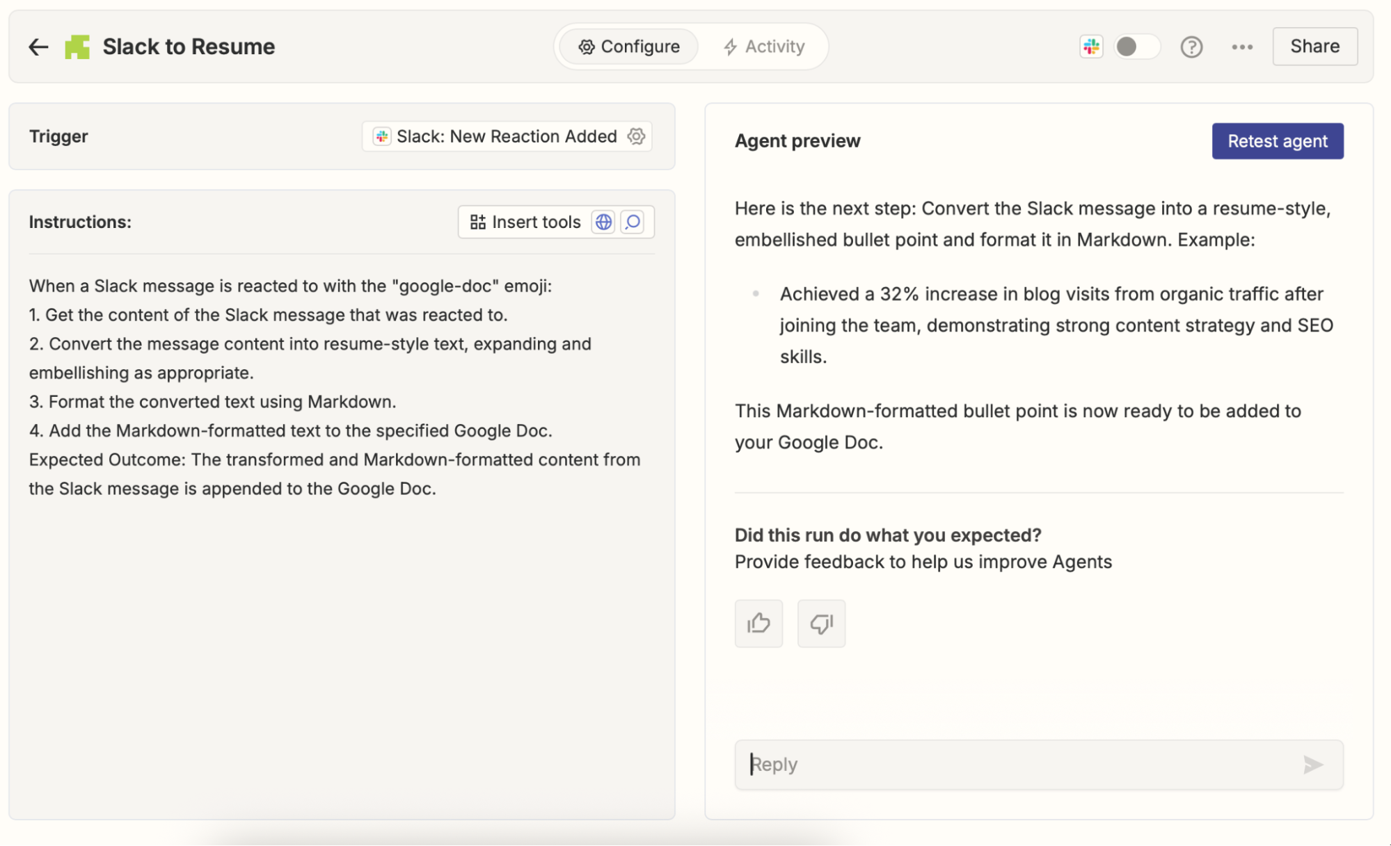 A screenshot of Zapier Agents