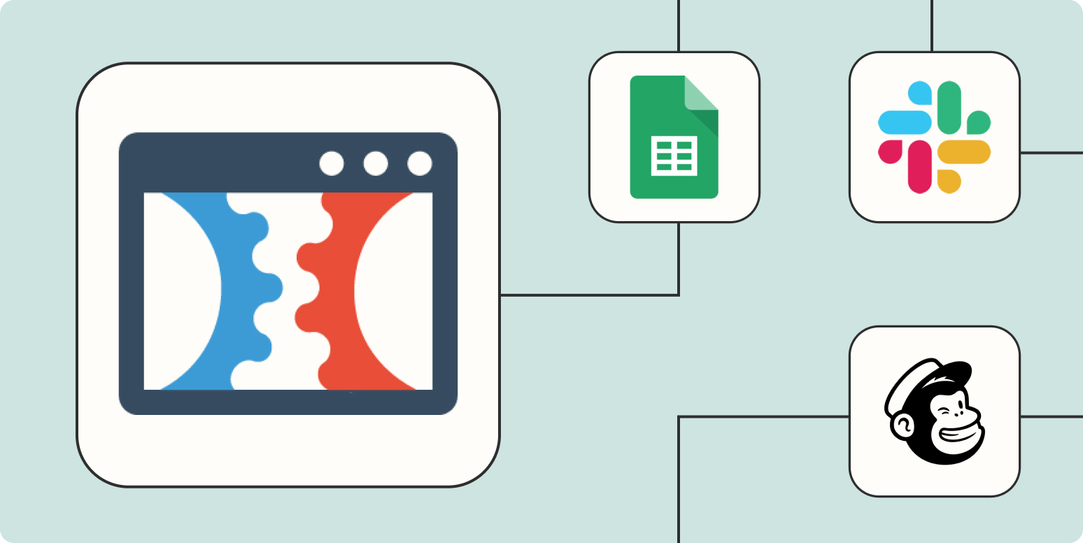 ClickFunnels' logo connected to the Facebook, Google Sheets, and Slack logos by a solid line on a light orange background.