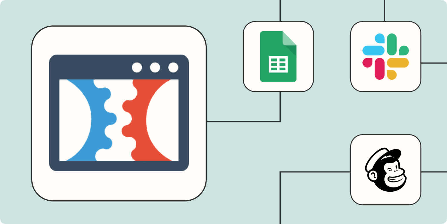 ClickFunnels' logo connected to the Facebook, Google Sheets, and Slack logos by a solid line on a light orange background.