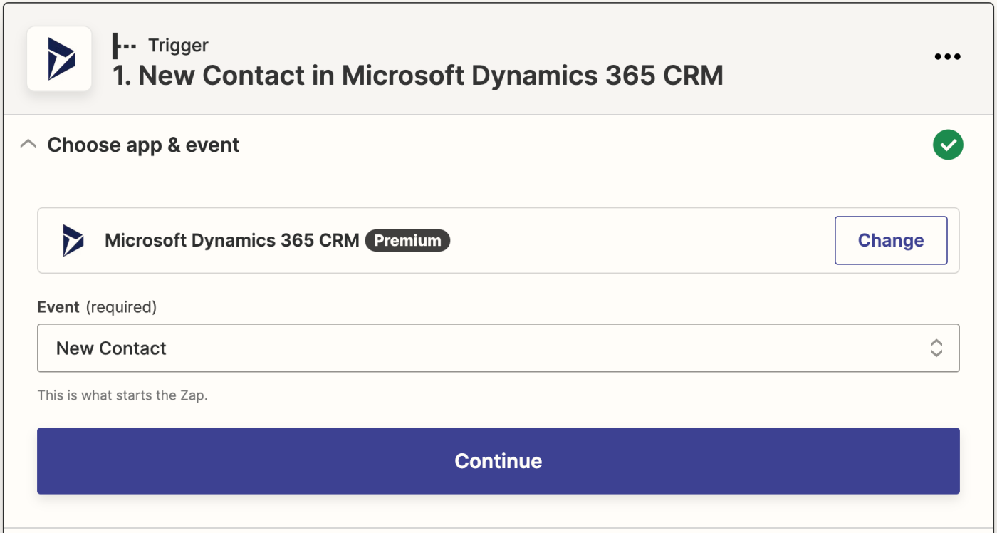 The Microsoft Dynamics logo next to the text "New contact in Microsoft Dynamics 365 CRM".
