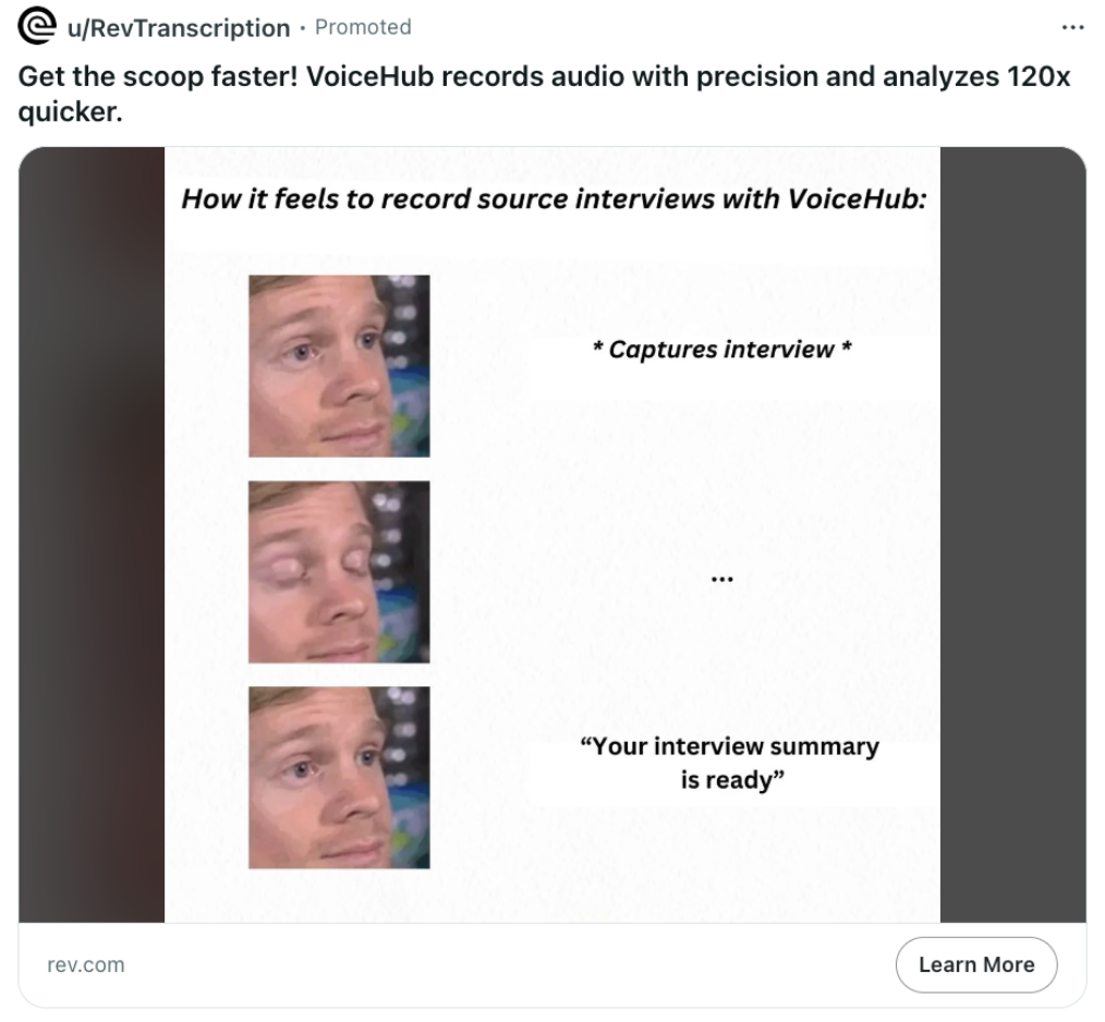 Meme-style Reddit ad. 