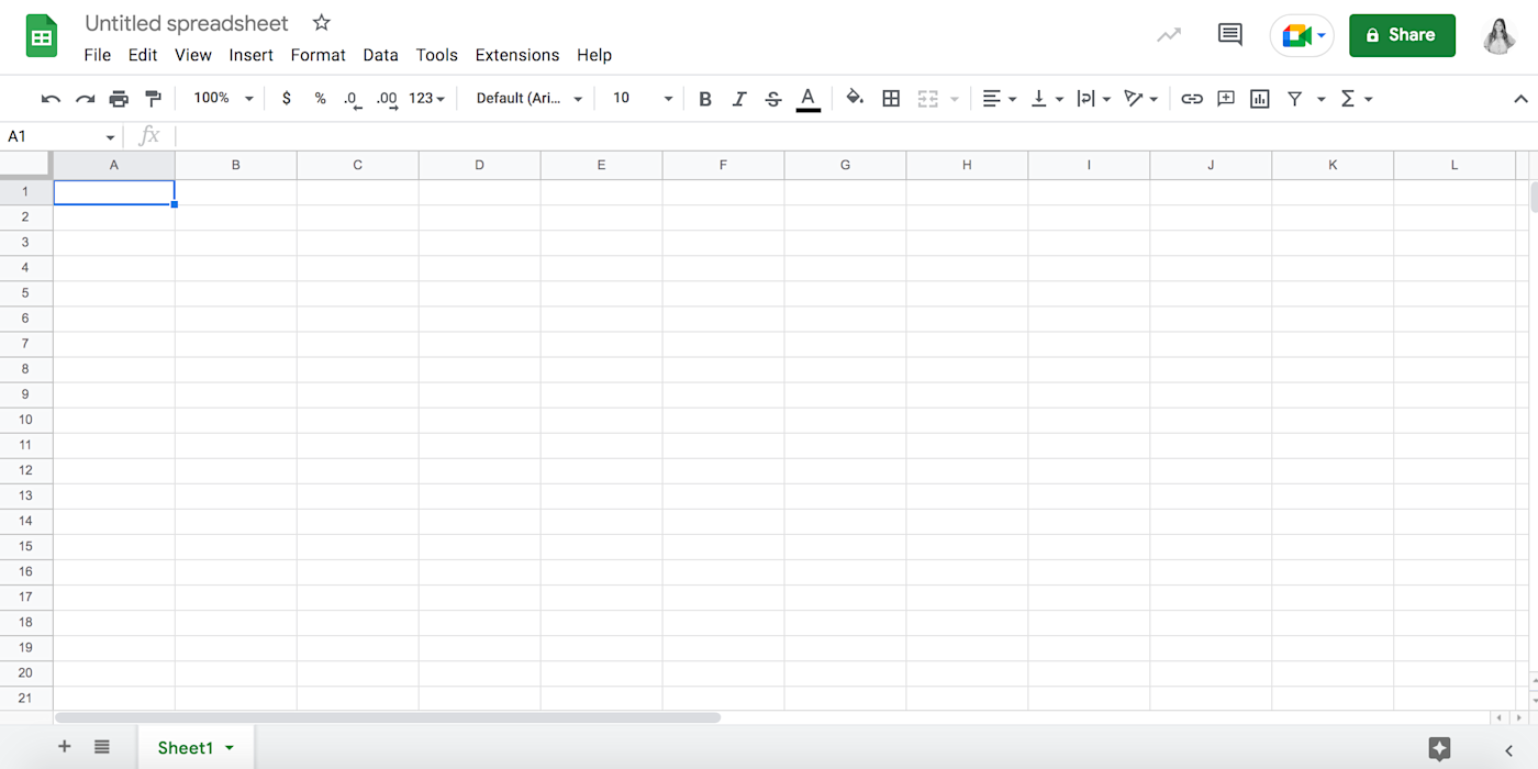 Screenshot of the Google Sheets interface. 