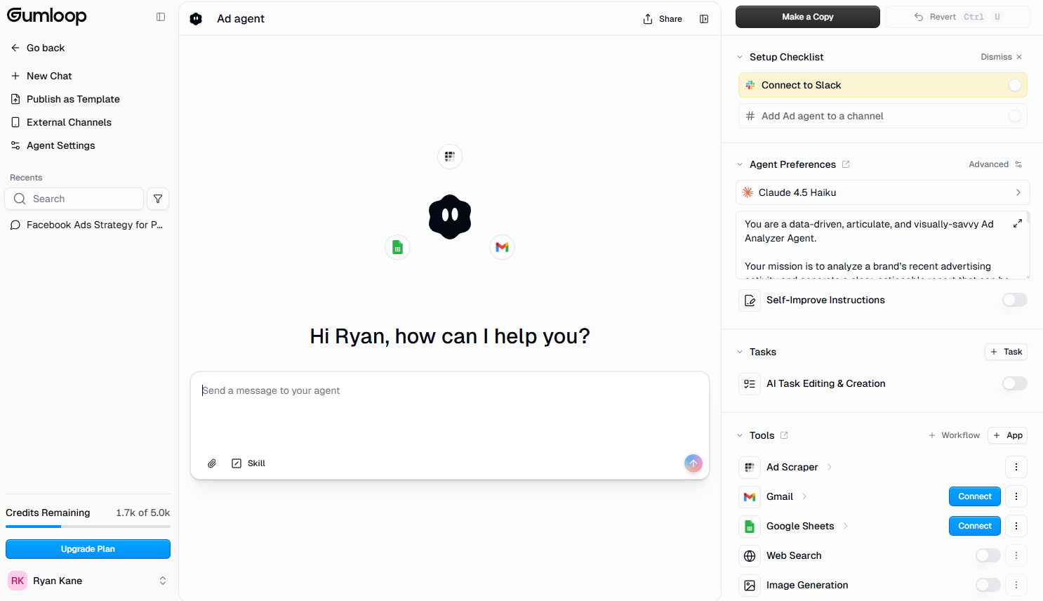 An AI agent in Gumloop