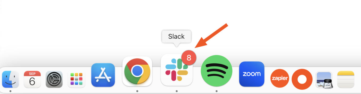 Slack dock icon with a badge notification.