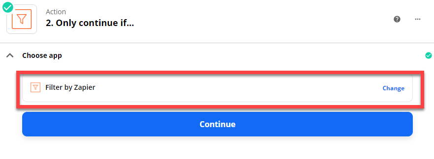 Choose app: Filter by Zapier