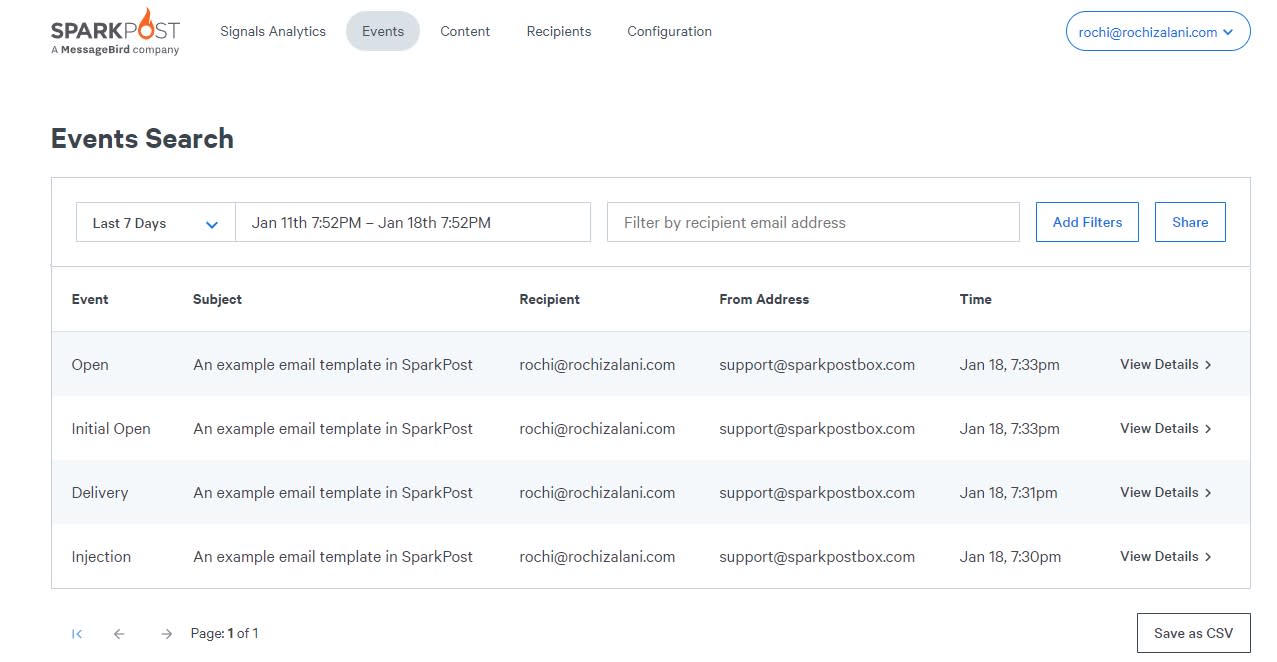 A screenshot of SparkPost, our pick for the best transactional email app for thorough email analytics 