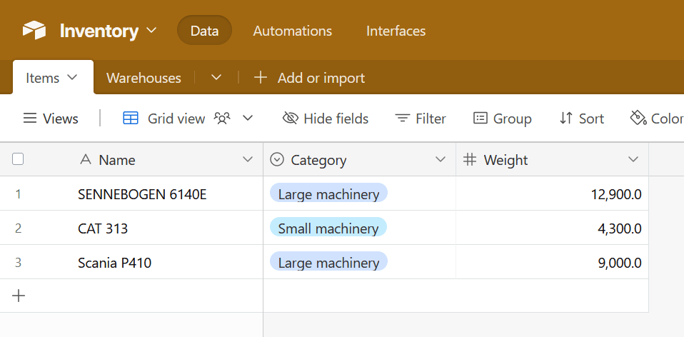 The Items view in Airtable