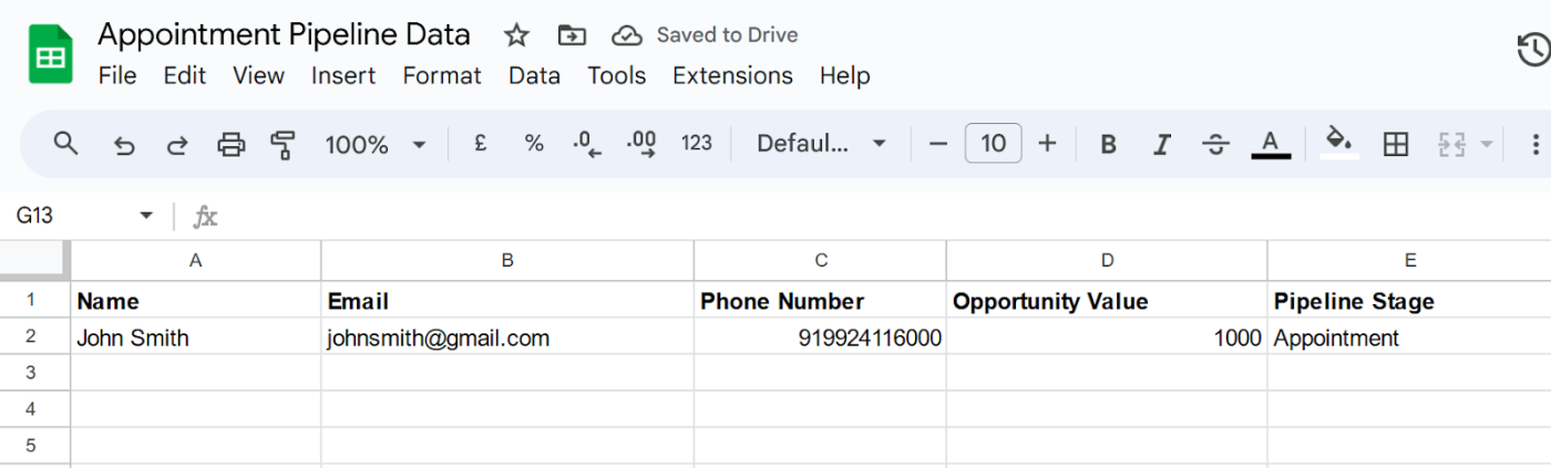 Screenshot of Google Sheets result