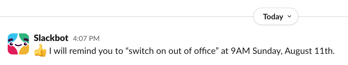 Image of a Slackbot reminder from the Slack app