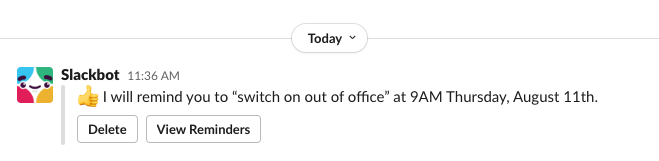 Image of a Slackbot reminder from the Slack app