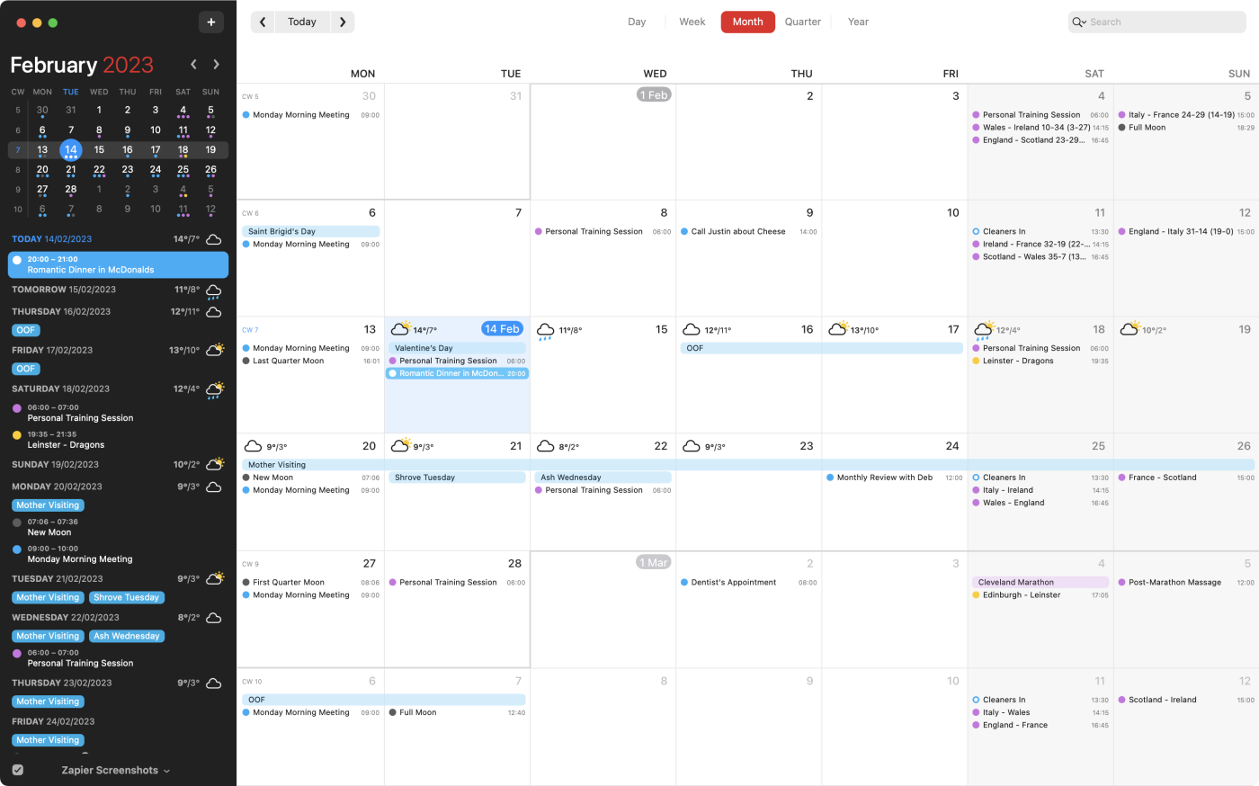A screenshot of Fantastical, our pick for the best-designed calendar for Mac
