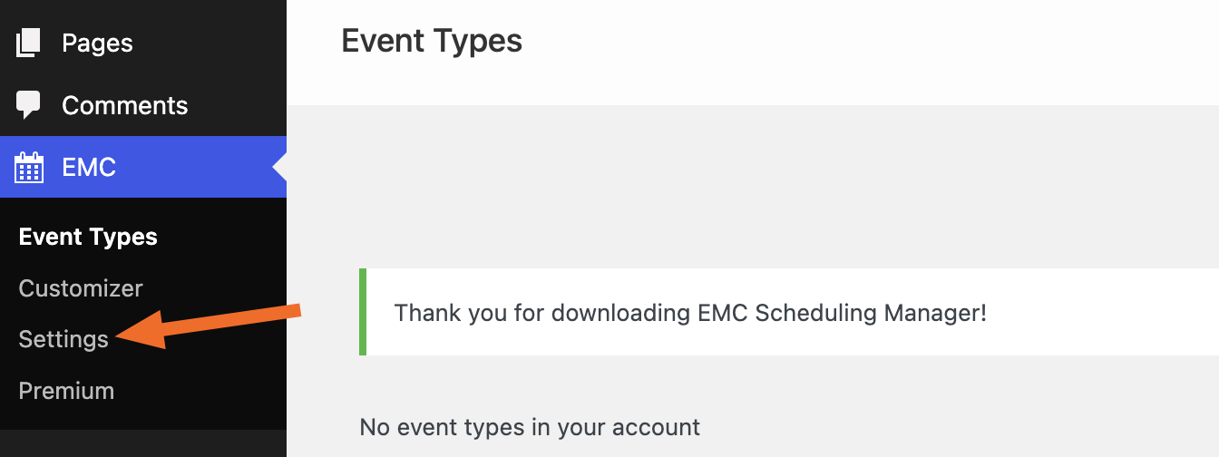 Screenshot of the Settings menu item in WordPress