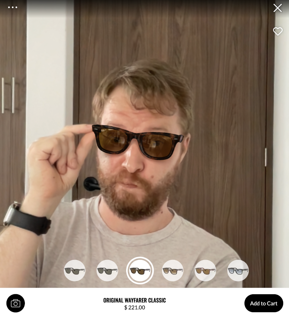 The writer using Ray-Ban's augmented reality experience