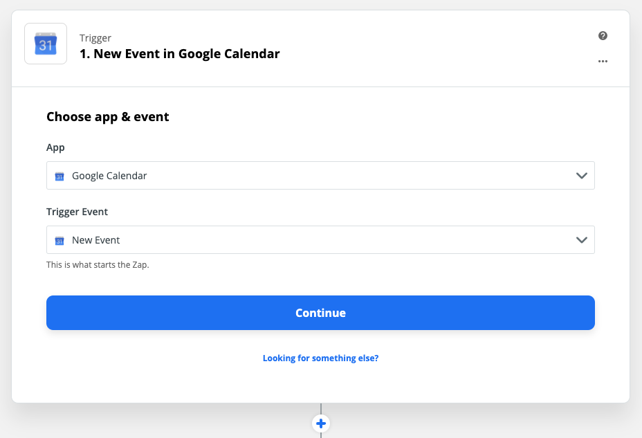 Zap Trigger set-up: New event in Google Calendar