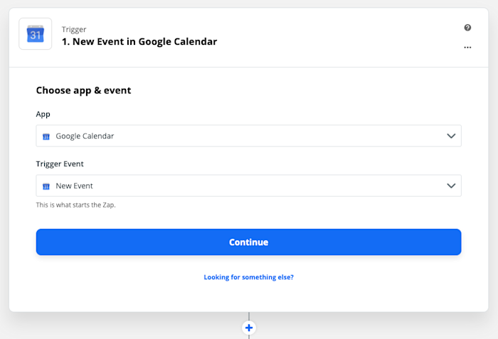 01 gcal choose app Zap Trigger set-up: New event in Google Calendar