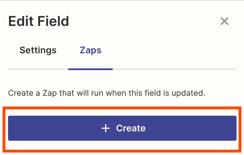 Screenshot of create zap button