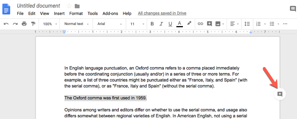 adding a comment in Google Docs