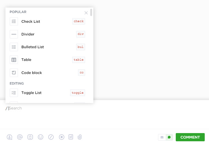 Slash commands in ClickUp