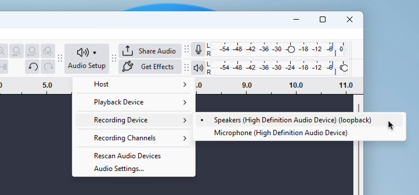 Selecting Speakers (loopback)