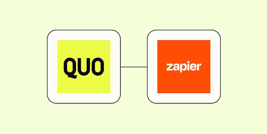 Quo logo and Zapier logo side by side on a yellow background