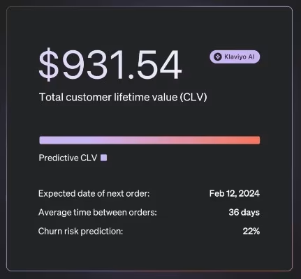 Klaviyo's predictive analytics showing churn risk