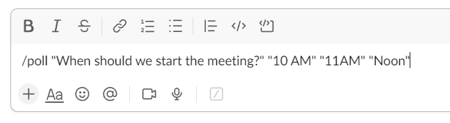 Screenshot of text command to add poll
