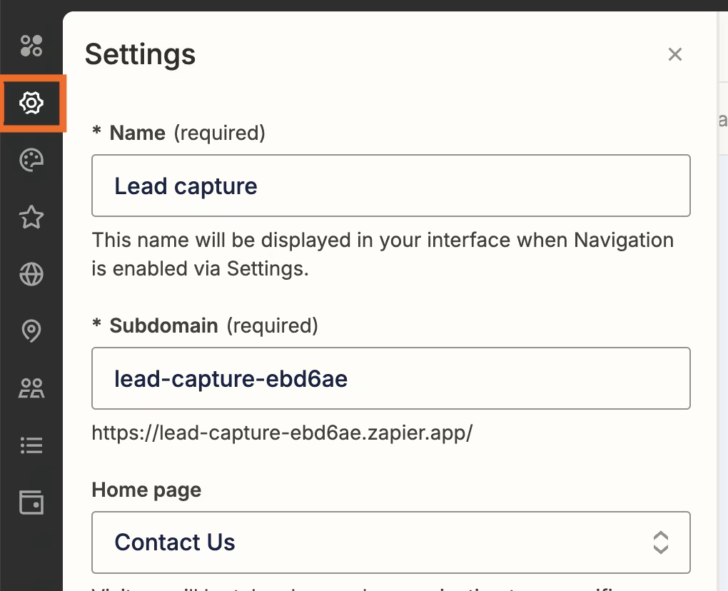 Screenshot of settings icon