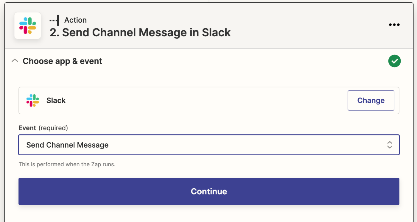The Slack app logo next to the text "Send Channel Message in Slack".