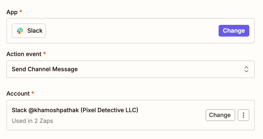 The Slack app logo next to the text "Send Channel Message in Slack".