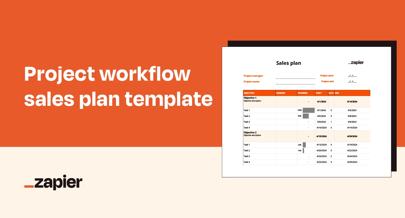 Image of Zapier's project workflow sales plan template on an orange background