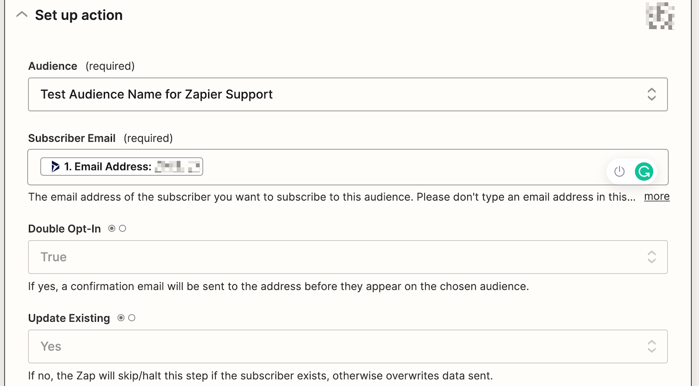 Set up fields for Mailchimp.