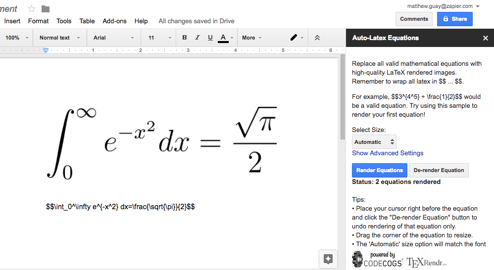 Auto-Latex Equations in Google Docs
