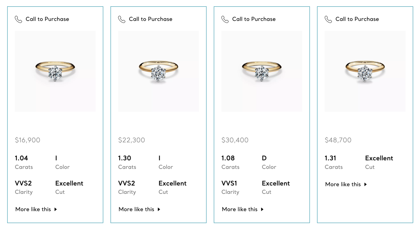 Screenshot of Tiffany ring options.